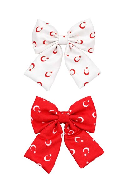 diclecollection 2 Pcs Moon Star Red and White April 23Rd Bow Hairpin Clip Hai...