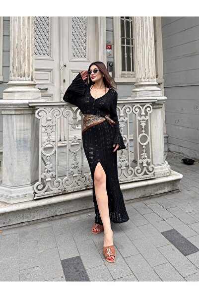 TOFİX textile Γυναικείο μαύρο μακρύ παρεό παραλίας με κουμπιά για το καλοκαίρ...