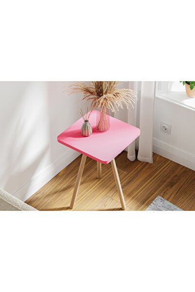 Vivense Kozi Kare Ahşap Ayaklı Yan Sehpa, Pembe