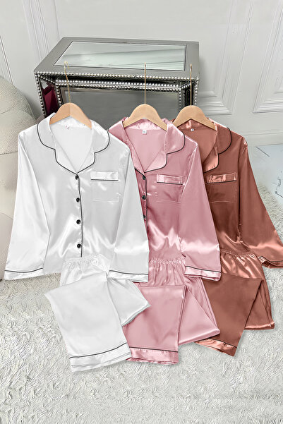 Sweet Dream 6 Pcs Women's Pajama Set Silk Satin Shirts and Pants Sleepwear Set