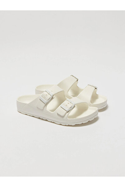 LC Waikiki Lcw Steps White Buckle Detail Double Striped Girls' Shoes Slipper