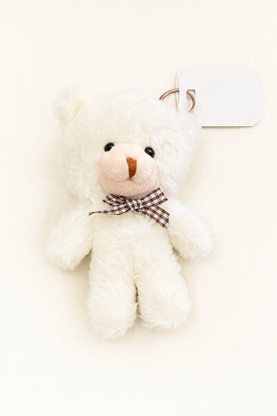 E MODA سلسلة مفاتيح دمية دب بيضاء لطيفة من القطيفة مع زينة على شكل فيونكة من ...