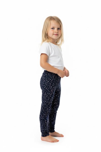 Kidiba Girl's Navy Blue Color Patterned Stretchy Cotton Pack Tights