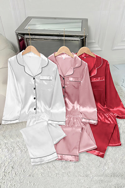 Sweet Dream 6 Pcs Women's Pajama Set Silk Satin Shirts and Pants Sleepwear Set