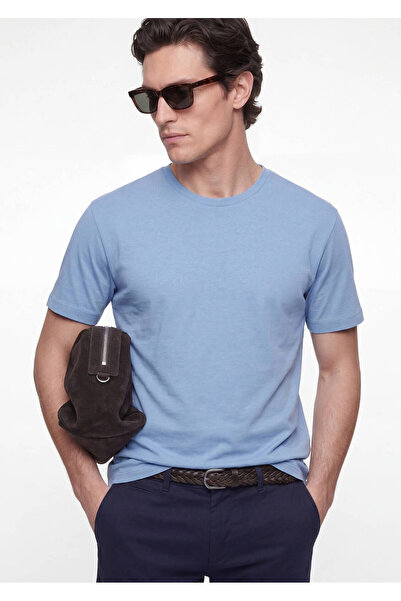 Ramsey Синя гладка тениска от 100% памук