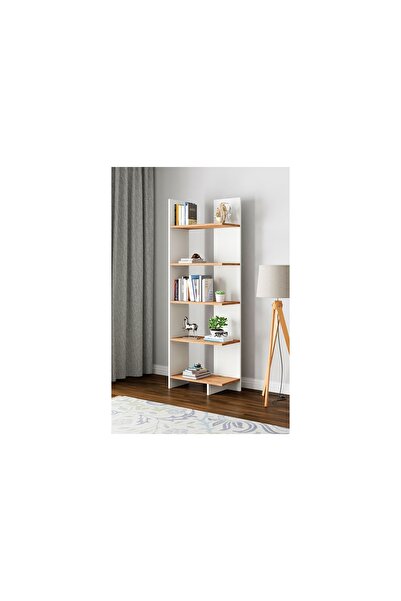 Vivense Aura Asimetrik Kitaplık, 5 Raflı, Beyaz Çam