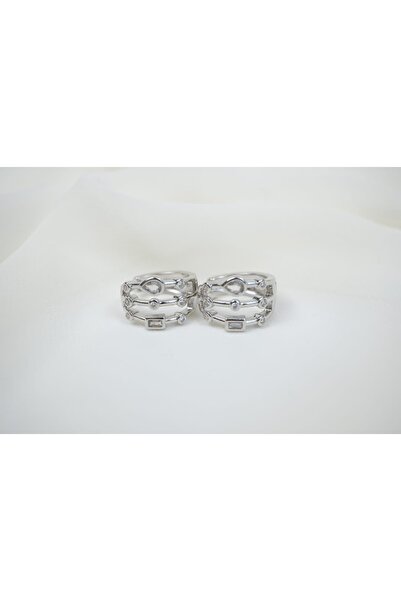 ATELİER TUĞBA Kp279 Multiple Baguette & Drop Stone Hoop Earrings Silver (Diam...