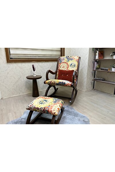 Vivense RUSTİK SALLANAN SANDALYE, ÇİÇEKLİ, AHŞAP, CEVİZ