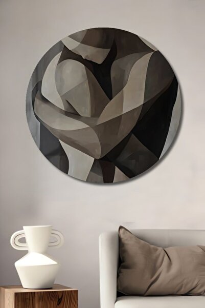 Teona Ahşap Yuvarlak Soyut Figüratif Yağlı Boya Görünümlü Ahşap Dekoratif Tab...