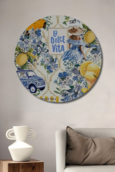 Teona Ahşap Yuvarlak La Dolce Vita İtalyan Rüyası Yağlı Boya Görünümlü Ahşap ...