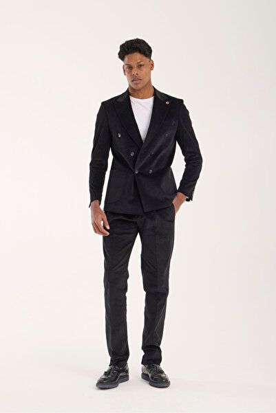 HYMAN Men's Slim Fit Mold Double-Breasted Velvet Suit