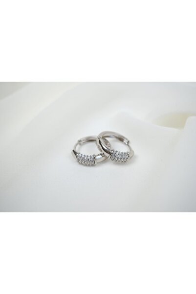 ATELİER TUĞBA Kp275 Stone-Detail Hoop Earrings Silver (Diameter 13 mm)