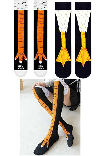 UZN SOCKS 3 Pairs of Funny Animal Footed Socks Set - Above & Below Knee Chick...