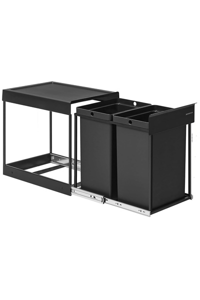 SONGMICS Built-in Kitchen Cabinet Trash Can, 2 Compartments 20 L, Metal , 49x...