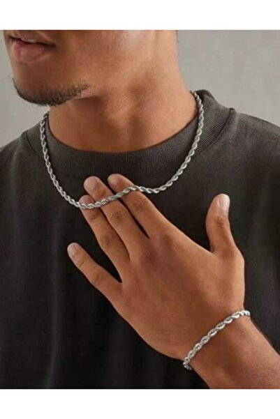 OutfitModa SET Lanț Argintiu Bărbați cu Brățară – Bijuterii Fashion + Ambalaj...