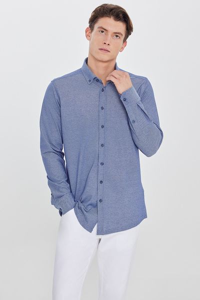 ALTINYILDIZ CLASSICS Men's Navy Blue Cotton Pack Slim Fit Button-Down Collar ...