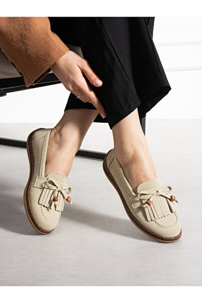 ALEMDAR AYAKKABI DOMİRA Κρέμα P Με φούντες Γυναικείες Μπαλαρίνες