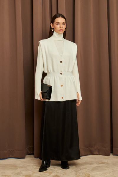 Yefrastore Γυναικείο Εκρού με χρυσά κουμπιά, λεπτομερές, απαλό Γιλέκο