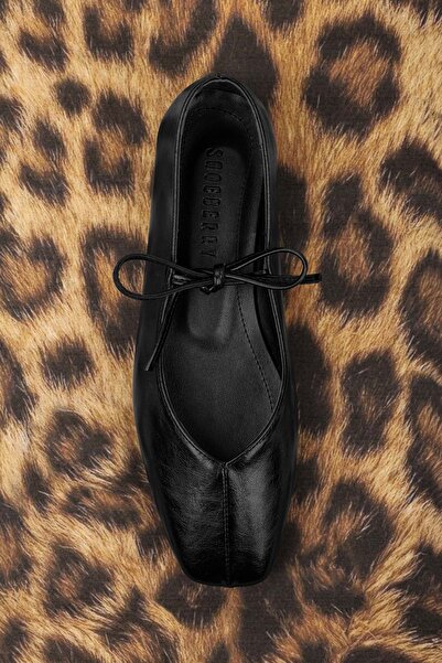 Shoeberry Noriel Black Skin pentru femei cu detaliu cu șnur balerini