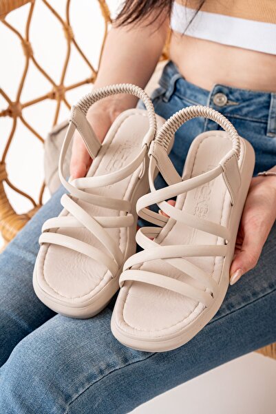 Zerenyus ZRİN-841-841 Bež elastične ženske sandale za svakodnevno nošenje