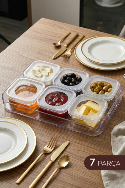 Vienev Set transparent pentru mic dejun din 7 piese |   6 recipiente de depoz...