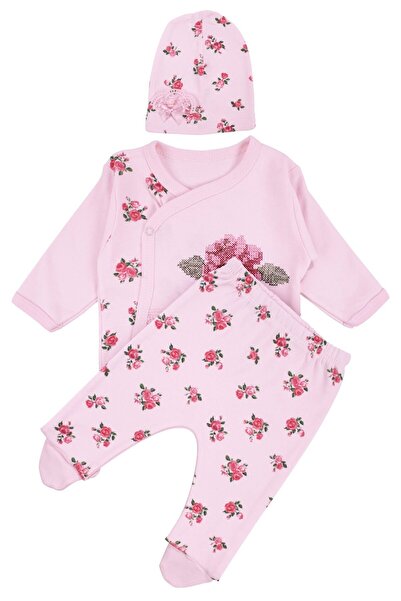 bebegen طقم بيجامة بناتي مكون من مطرز قطع باللون الوردي على شكل وردة 0-3 أشهر