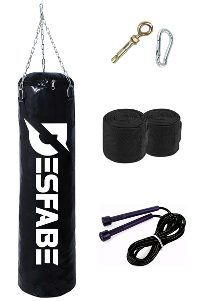 desfabe Boxing Star 70x25 Cm Zincirli Boks Kum Torbası Siyah+askı Aparatı+Ban...