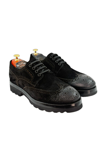the corleone Siyah Süet Hakiki Deri Brogue Ayakkabı Eva Taban Günlük & Klasik...
