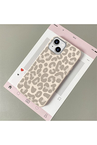 CASEVIBE iPhone 15 Uyumlu Şık leopar desenli, deri dokulu telefon kılıfı
