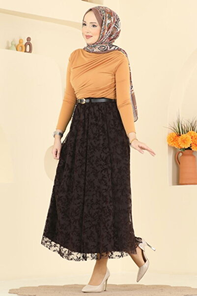 VESA Kadın Siyah Dantel Detaylı Uzun Etek