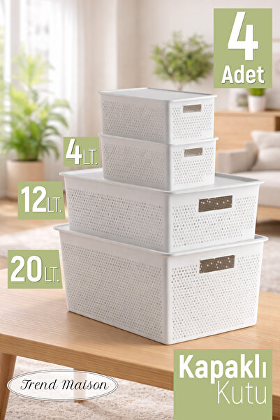 Trend Maison منظم متعدد الأغراض 20 لتر 12 لتر 4 لتر صندوق تخزين بلاستيكي بغطا...