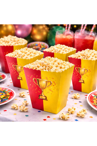 Happyewent 8’li Kupa Temalı Mısır Kabı – Kırmızı Sarı Popcorn Kutusu Parti At...