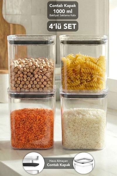 Meleni Home 4-Piece Pure Square Storage Container - Transparent Mica Airtight...