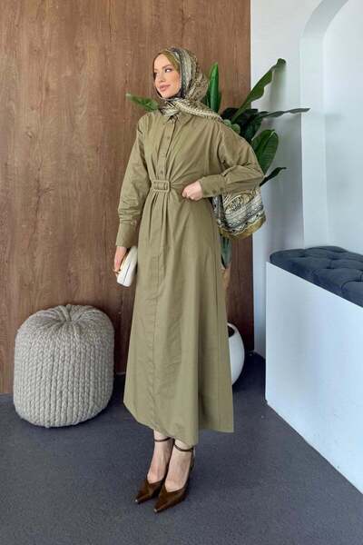 Hazamoda Nuket Buckle Detail Dress Khaki