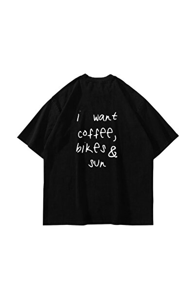 Sekizbiraltı Vreau cafea cu imprimeu supradimensionat Tricou negru unisex