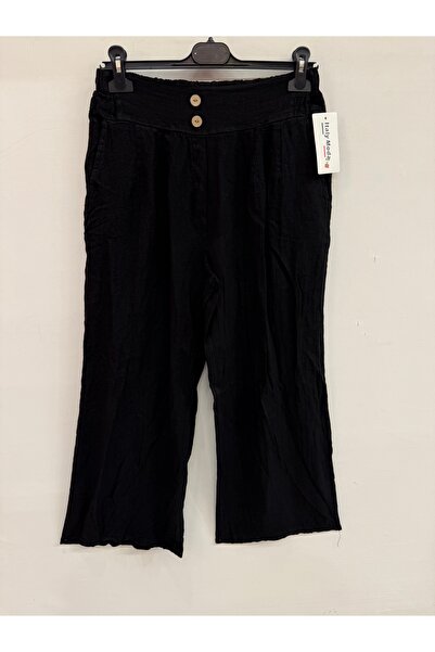 della moor Women's Black Italian Elastic Waist B Wide-Leg Casual K Linen Pant...