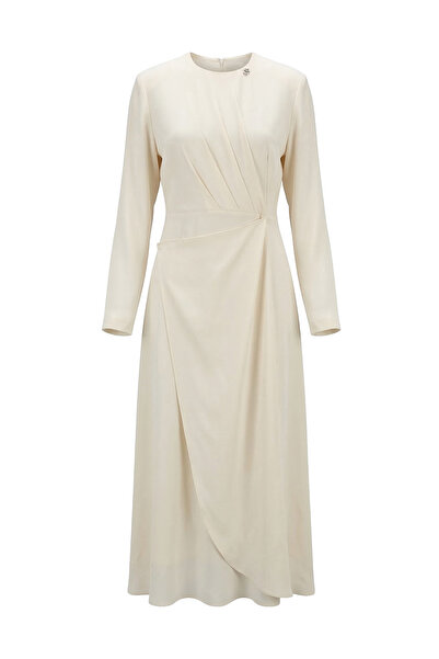 Senna Design Women's Fame Drape Detailed Long Sleeve Dress - Cream