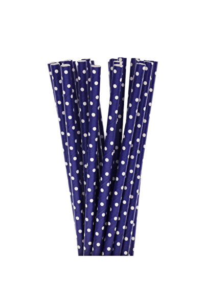 Paper Straws Set of 25 Paper Straws, Blue With Small White Polka Dots