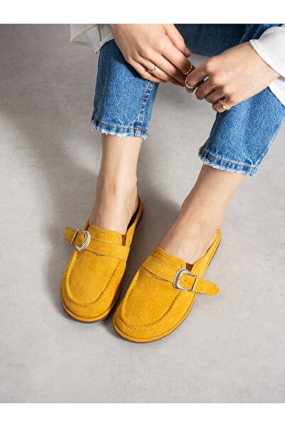 ALEMDAR AYAKKABI GABRİEL Galben T detaliu la cataramă Papuci de damă