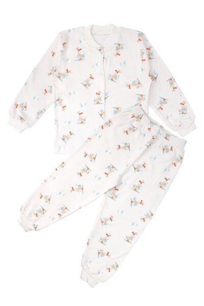 bebegen Унисекс пижамен комплект в цвят екрю с мотив на патици и копчета