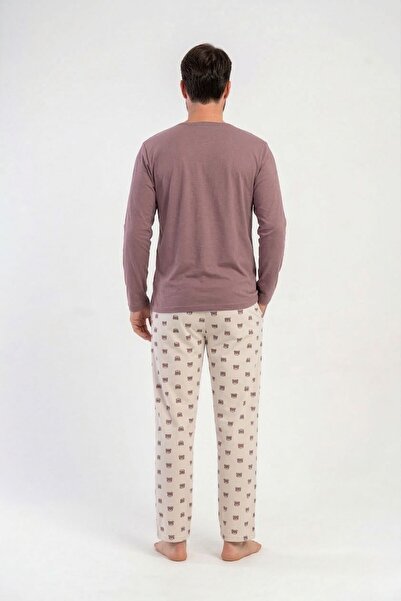 OBJE بيجامة رجالية باللون البني الحليبي مارلا بجيوب