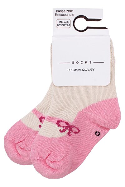 bebegen جوارب للفتيات الصغيرات باللون الوردي حذاء مسطح منقوش من عمر 0-12 شهرًا