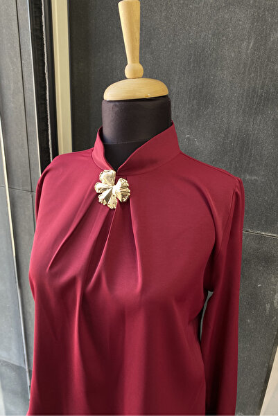 PERA MODA Bluză-cămașă elegantă cu broșă aurie