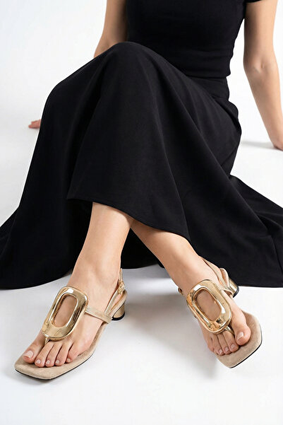 MALENTA Flip-flops pentru femei sandale Dore Ten piele întoarsă Gold cu catar...