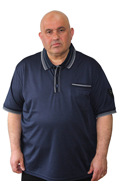 Ramon Miele Men's Plus Size Polo Neck T-Shirt with Embroidery Detail