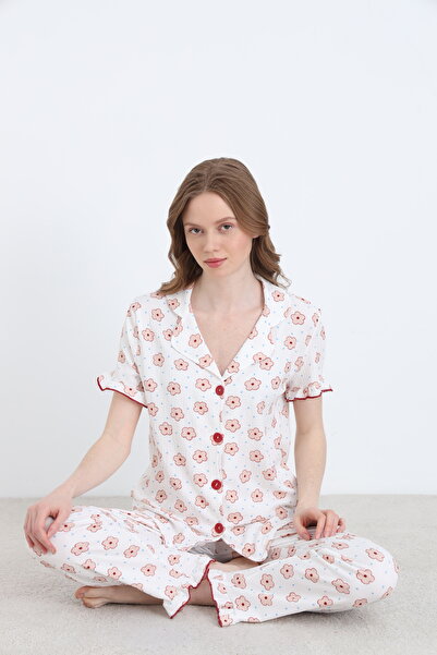 ELİTOL Bürümcük din material subțire Set de pijamale pentru femei cu mâneci s...