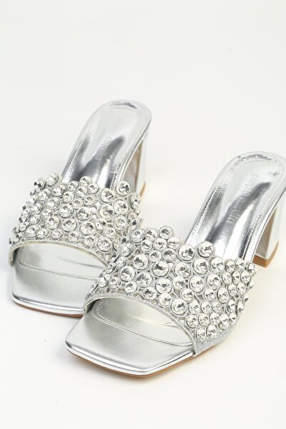 Pierre Cardin Ασημένιες γυναικείες παντόφλες με τακούνι PC-55789