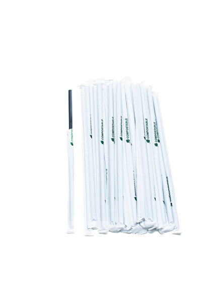 Horeca Star SET OF 250 BLACK STRAIGHT STRAWS BOTH INDIVIDUAL, 240X8MM