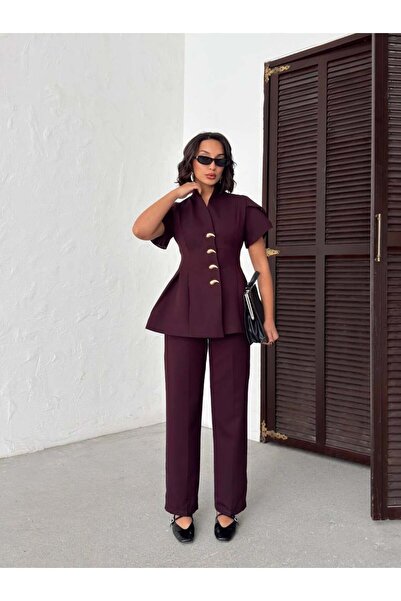 Maxi modena Gold Button Detailed Peplum Cut Stylish Women's Suit