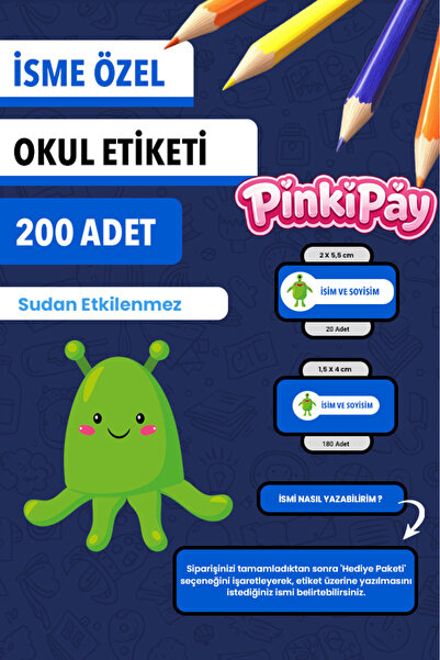 pinkipay İsim Yazılabilir Uzay Temalı Okul Etiketi – Kalem & Defter İçin 200 ...